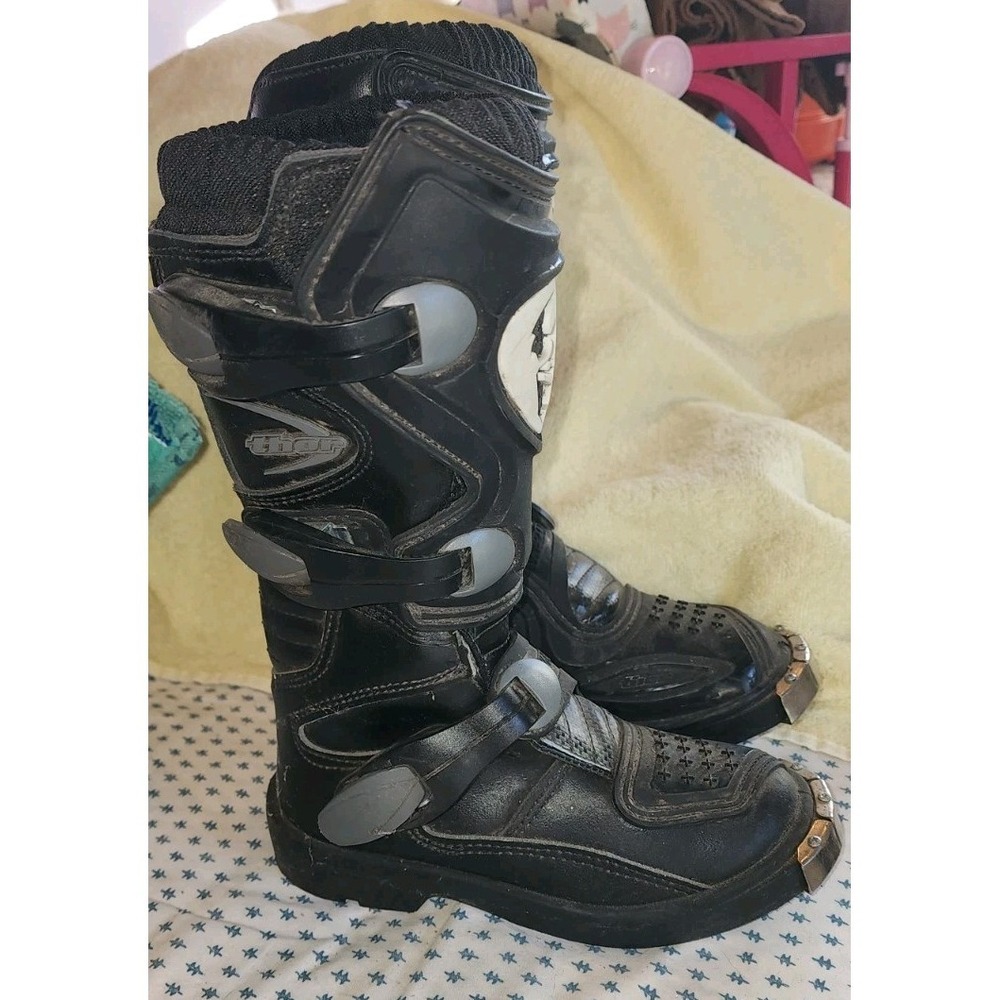 Thor Youth Riding Boots 12 MX Motocross Atv Size 12 Kids Black Dirt Bike